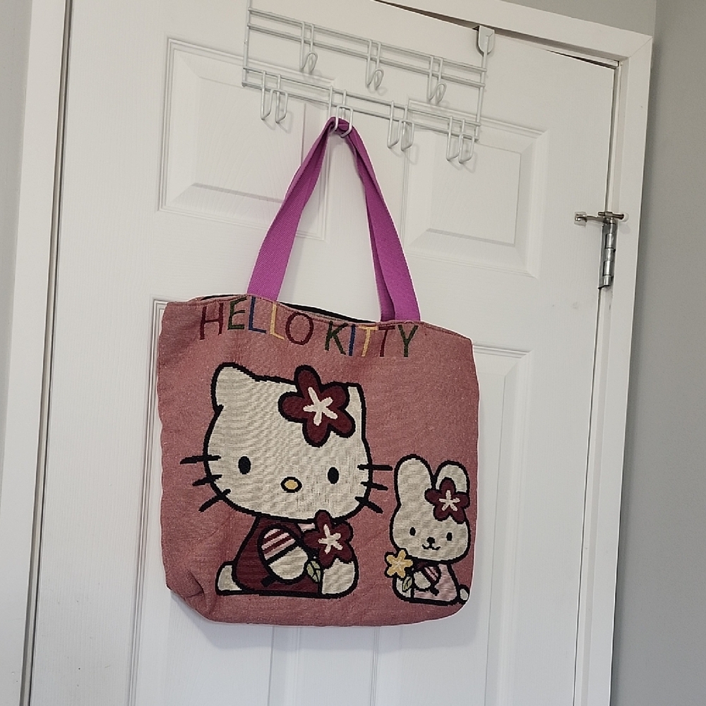 Hello Kitty Pink Tote Bag With Zippered Closing And Inside Pockets